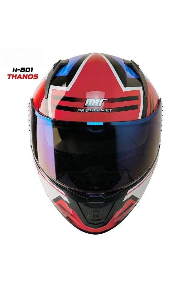MTS M-201 THANOS MAVİ-BEYAZ GÜNEŞ VİZÖRLÜ KASK (MAVİ CAMLI)