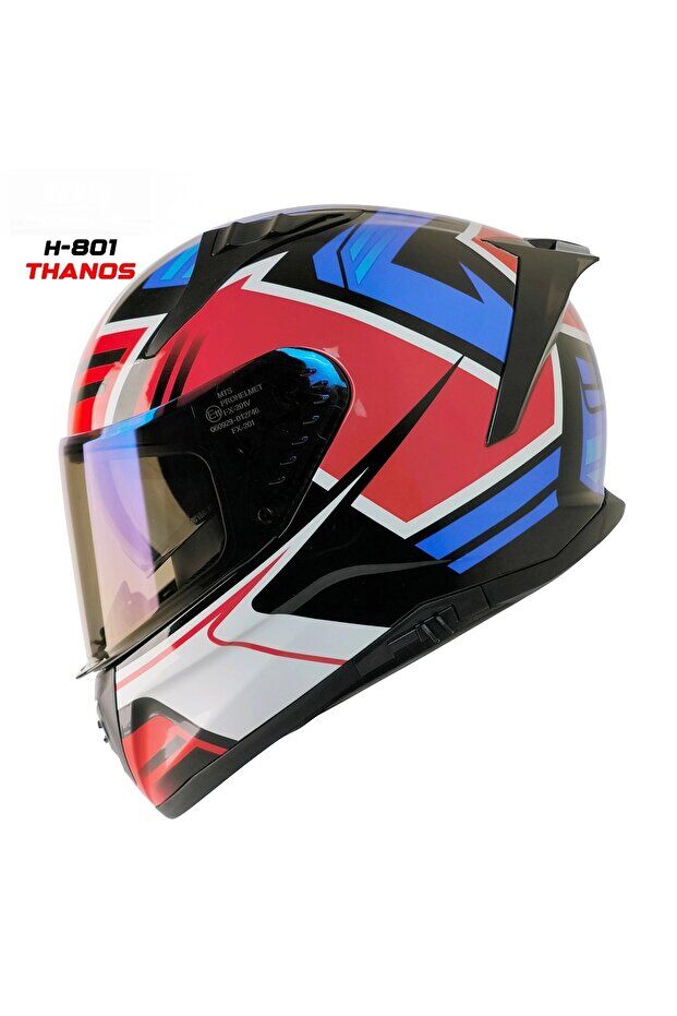 MTS M-201 THANOS MAVİ-BEYAZ GÜNEŞ VİZÖRLÜ KASK (MAVİ CAMLI)