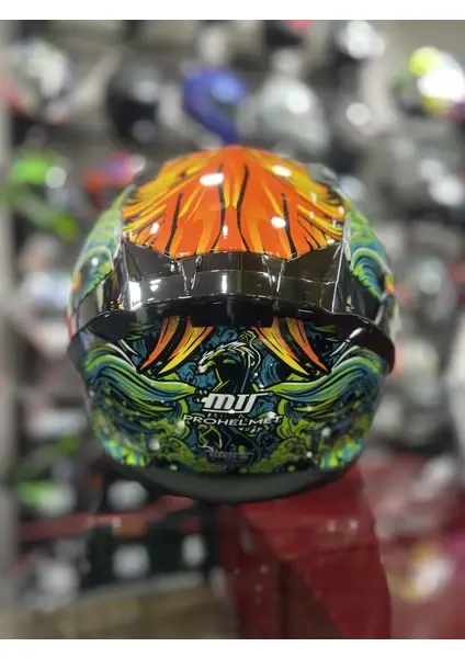 MTS 801 Azure Yeşil Turuncu Kapalı Kask Ayna Vizörlü